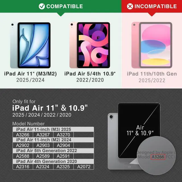 Alt view image 2 of 5 - KingBlanc Case for iPad Air 11-inch (M3 2025/M2 2024) 7th/6th Generation, iPad Air 5th/4th Gen (10.9", 2022/2020) with Pencil Holder, PU Leather Smart Cover, Auto Wake/Sleep, Multi-Angle Stand, Black