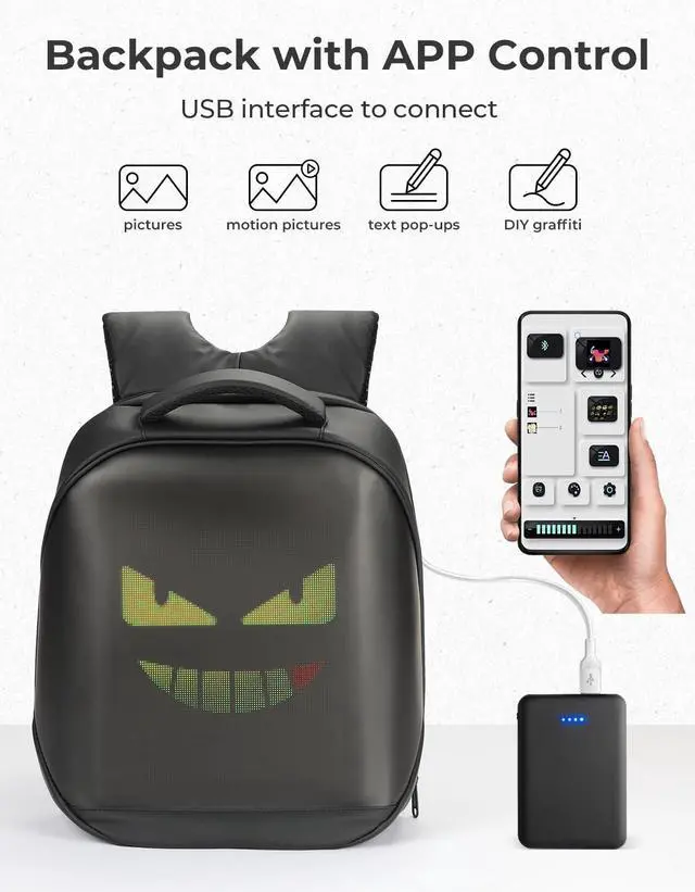 Alt view image 5 of 5 - KEMIMOTO LED Backpack Programming Backpack for Motorcycle Travel and Camping Storage Laptop Backpack