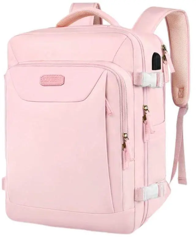 Main image of JCDOBEST Travel Backpack for Women, Carry On Backpack with USB Charging Port, TSA 15.6inch Laptop Backpack Flight Approved, College Nurse Bag Casual Daypack for Weekender Business Hiking, Pink