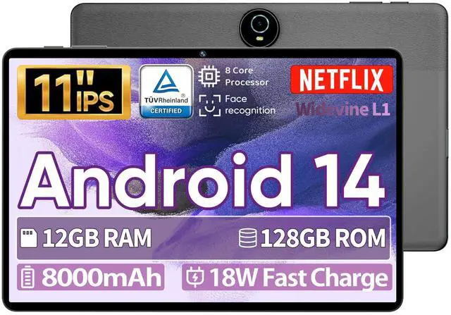 Main image of JIKOCXN 11" Tablet, Android 14 with Octa-core Processor, 12GB+128GB, 1TB Expandtion, 8000mAh Battery, IPS Large Display, BT5.0, 2.4G/5GHz WiFi Tablets (Black)