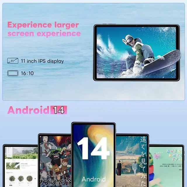 Alt view image 2 of 5 - JIKOCXN 11" Tablet, Android 14 with Octa-core Processor, 12GB+128GB, 1TB Expandtion, 8000mAh Battery, IPS Large Display, BT5.0, 2.4G/5GHz WiFi Tablets (Black)