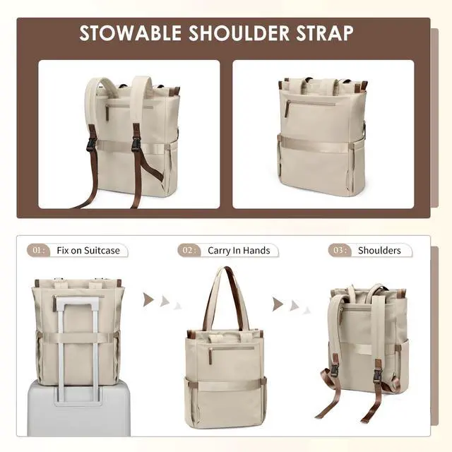 Alt view image 4 of 5 - GOLF SUPAGS Convertible Laptop Backpack for Women Casual Daypack Notebook Tote Bag for Work College Travel Leisure (Apricot)