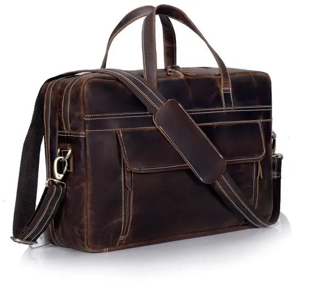 Main image of 18 Inch Full Grain italian Leather Briefcase for Men, Top Choice Gifts, Handcrafted Laptop Bag with Multiple Compartments and Brass Hardware, Fits 18 Inch Laptop
