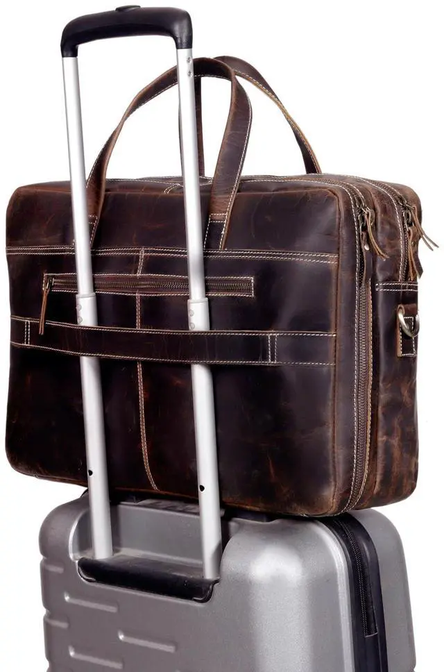 Alt view image 3 of 5 - 18 Inch Full Grain italian Leather Briefcase for Men, Top Choice Gifts, Handcrafted Laptop Bag with Multiple Compartments and Brass Hardware, Fits 18 Inch Laptop
