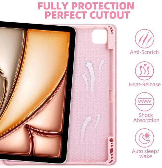 Alt view image 3 of 5 - GOKOCO for iPad Air 13" M3 2025/Air 13 inch M2 2024 Case with Keyboard-Keyboard Case for iPad Pro 12.9" 6th/5th/4th/3rd Gen with Pencil Holder,Detachable Keyboard,Auto Sleep/Wake Function-Pink
