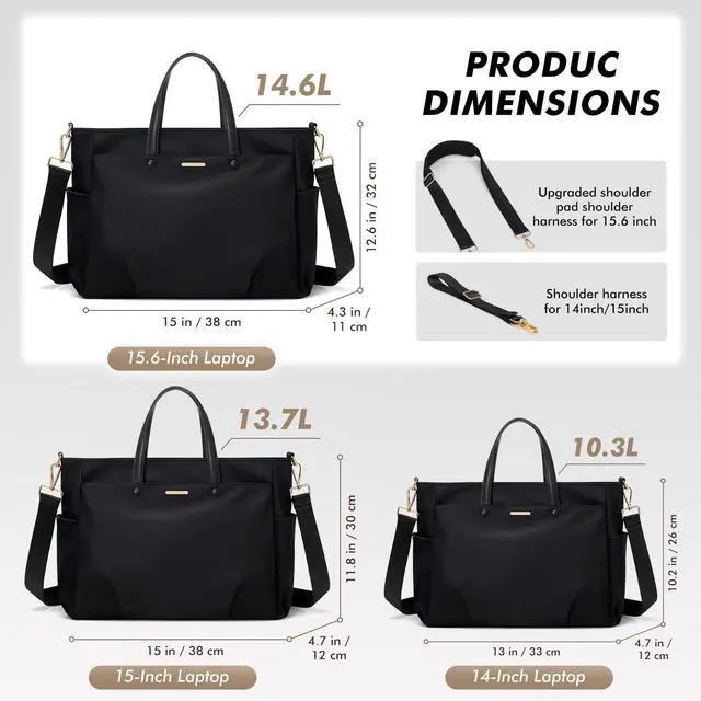 Alt view image 2 of 5 - Laptop Shoulder Bag 14 Inch, Computer Shoulder Bag Large Work Tote Bag for Women, Laptop Carrying Case Stylish Handbag for Business Travel (Black)