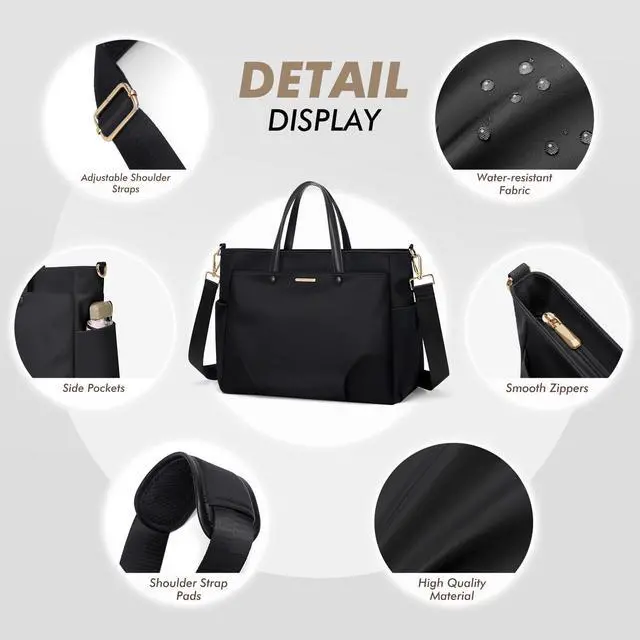 Alt view image 4 of 5 - Laptop Shoulder Bag 14 Inch, Computer Shoulder Bag Large Work Tote Bag for Women, Laptop Carrying Case Stylish Handbag for Business Travel (Black)