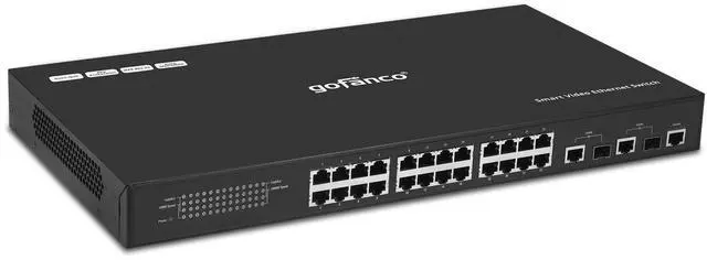Main image of gofanco 24 Port Smart Managed Video Ethernet Switch (Dedicated)  Customized for HDMI Over IP Extender Switching, One-to-Many & Matrix Switching Capable, Easy Web GUI Control, 328ft (100m)