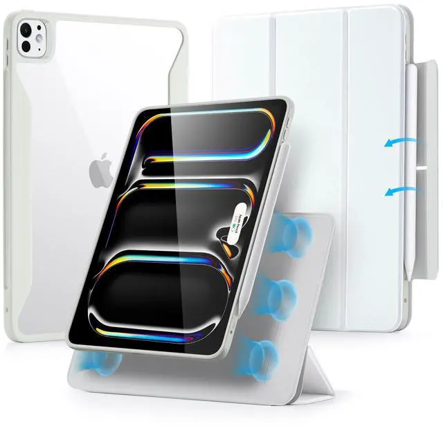 Main image of ESR for iPad Pro 11 Inch Case 2024 5th Gen (M4), iPad Pro 11 Case with Pencil Holder, Removable Magnetic Cover, Vertical Stand, Fully Supports Pencil Pro and Pencil(USB-C), Rebound 360 Series, White