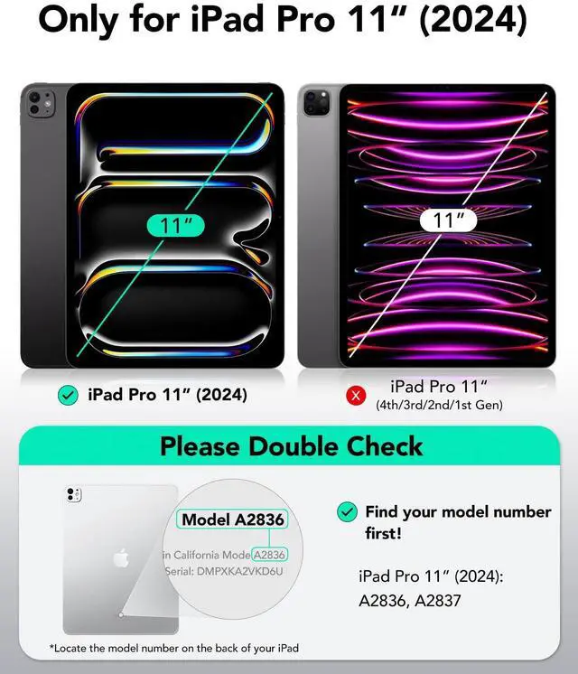 Alt view image 2 of 5 - ESR for iPad Pro 11 Inch Case 2024 5th Gen (M4), iPad Pro 11 Case with Pencil Holder, Removable Magnetic Cover, Vertical Stand, Fully Supports Pencil Pro and Pencil(USB-C), Rebound 360 Series, White