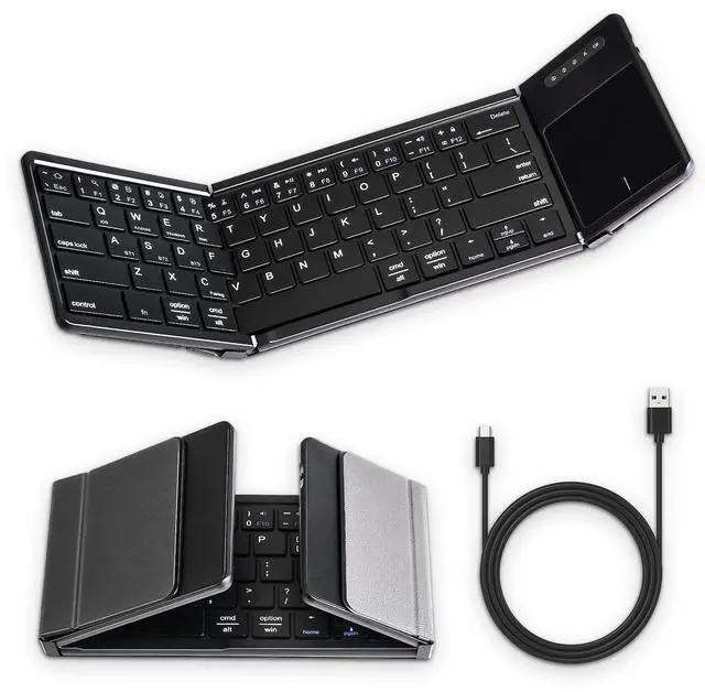 Main image of FOLLOWM Foldable Bluetooth Keyboard With Touchpad, Wireless Folding PU Leather (Sync up to 3 Devices), Full-Size Portable for Android/Windows/iOS