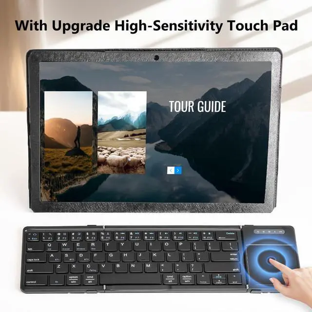Alt view image 3 of 5 - FOLLOWM Foldable Bluetooth Keyboard With Touchpad, Wireless Folding PU Leather (Sync up to 3 Devices), Full-Size Portable for Android/Windows/iOS