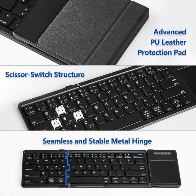 Alt view image 4 of 5 - FOLLOWM Foldable Bluetooth Keyboard With Touchpad, Wireless Folding PU Leather (Sync up to 3 Devices), Full-Size Portable for Android/Windows/iOS