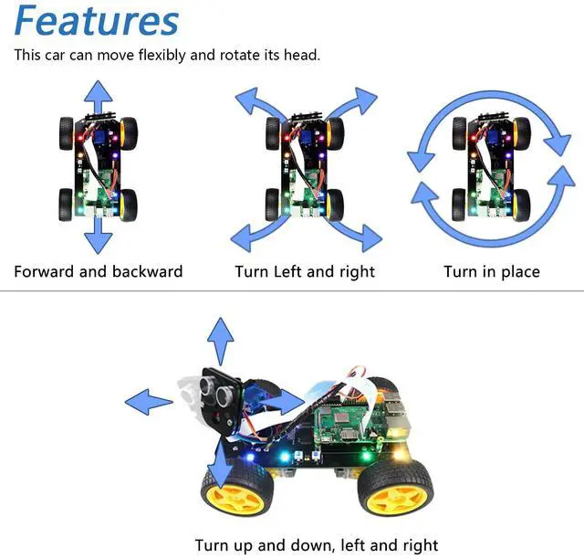 Alt view image 3 of 5 - Freenove 4WD Smart Car Kit for Raspberry Pi 5 4 B 3 B+ Zero 2 W, Face Tracking, Line Tracking, Light Tracing, Obstacle Avoidance, App Control, Camera, Servo (Raspberry Pi NOT Included)