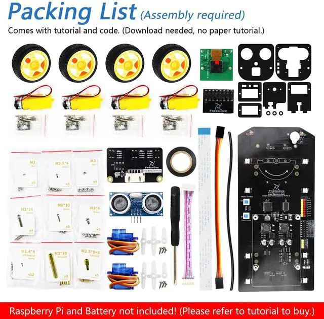 Alt view image 2 of 5 - Freenove 4WD Smart Car Kit for Raspberry Pi 5 4 B 3 B+ Zero 2 W, Face Tracking, Line Tracking, Light Tracing, Obstacle Avoidance, App Control, Camera, Servo (Raspberry Pi NOT Included)
