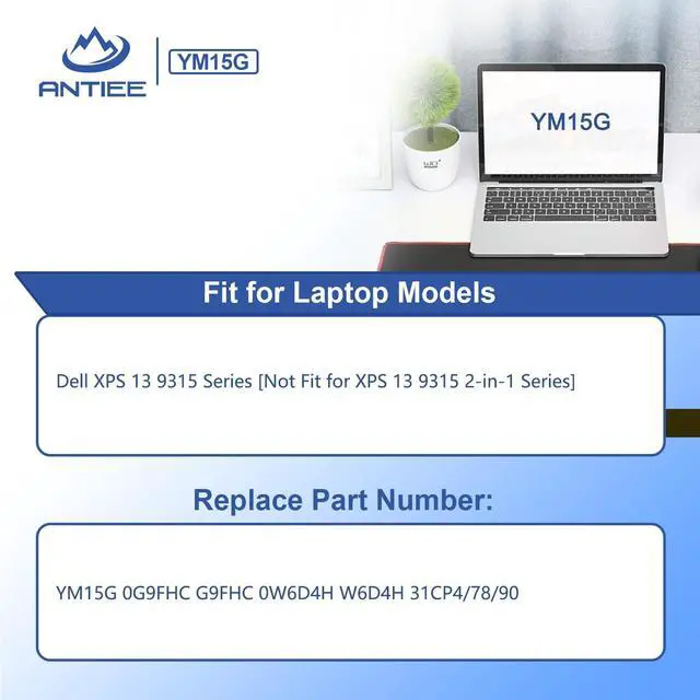 Alt view image 3 of 5 - ANTIEE YM15G Laptop Battery Replacement for Dell XPS 13 9315 Series (Not for 9315 2-in-1) 9315-P1708LTW 9315-D1705S 9315-C0NNP 9315-WP01KR 0G9FHC G9FHC 0W6D4H W6D4H 11.55V 51Wh 4191mAh