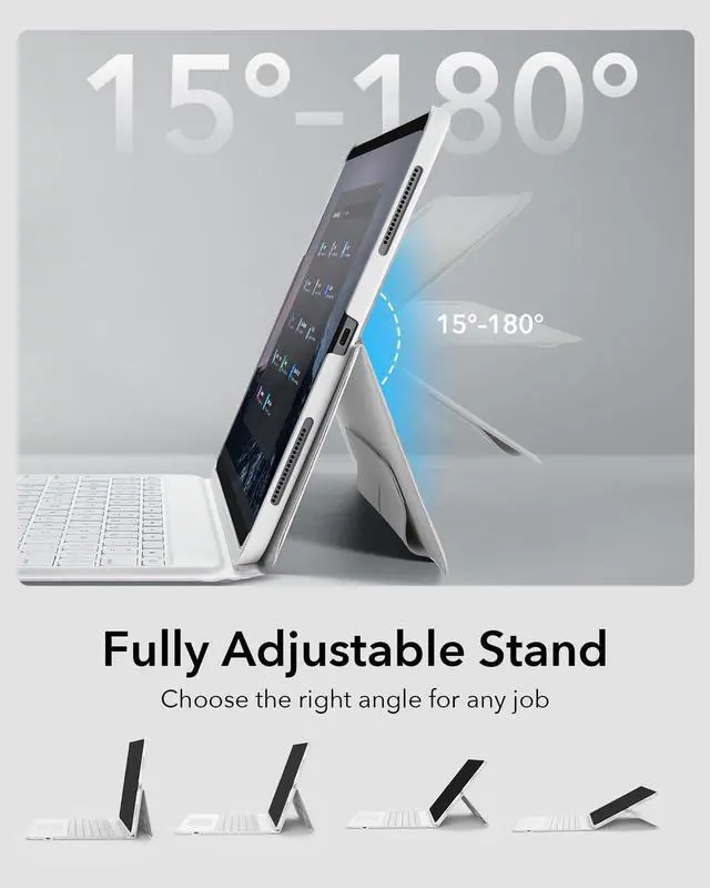 Alt view image 3 of 5 - ESR Ascend Keyboard Case, iPad Case with Keyboard Compatible with iPad Pro 12.9 (2022/2021/2020/2018), Magnetic Detachable Case, Fully Adjustable Portrait/Landscape Stand, White