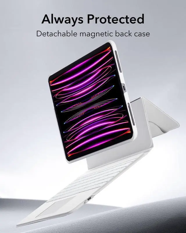 Alt view image 5 of 5 - ESR Ascend Keyboard Case, iPad Case with Keyboard Compatible with iPad Pro 12.9 (2022/2021/2020/2018), Magnetic Detachable Case, Fully Adjustable Portrait/Landscape Stand, White
