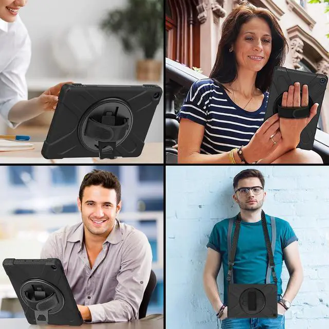 Alt view image 3 of 5 - Fire HD 10 / HD 10 Plus 11th Generation 2021 Case, Shockproof Heavy Duty Rugged Cover with Kickstand/Hand Strap/Carrying Shoulder Strap for Amazon Fire HD 10 Plus 11th Generation 2021 Release - Black
