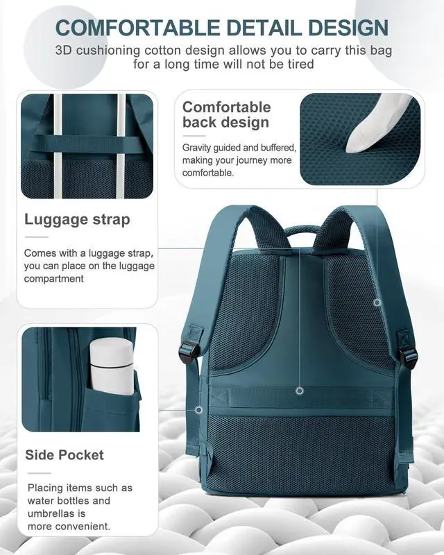 Alt view image 2 of 5 - coowoz Large Travel Backpack Carry On for Women Man Waterproof Gym Backpacks Mochila de Viaje Travel Bag Essentials Teacher Personal Item Backpack Rucksack Airplane Accessories Must Haves Peacock Blue