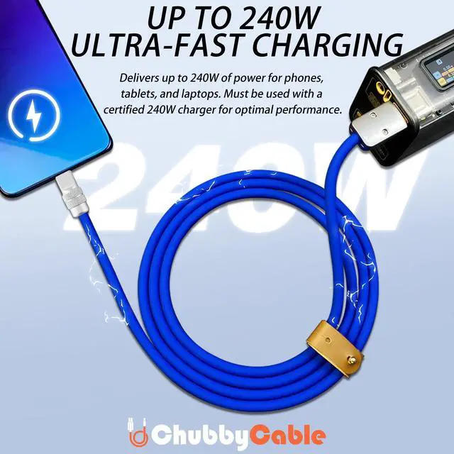 Alt view image 3 of 5 - chubbycable Chubby 2.0 Fast Charging Cable Durable Soft Silicone USB C Cable 120W Extra Thick Phone Charger Cord Data Transfer Cord, White, USB-A to Type-C, 19.6 FT