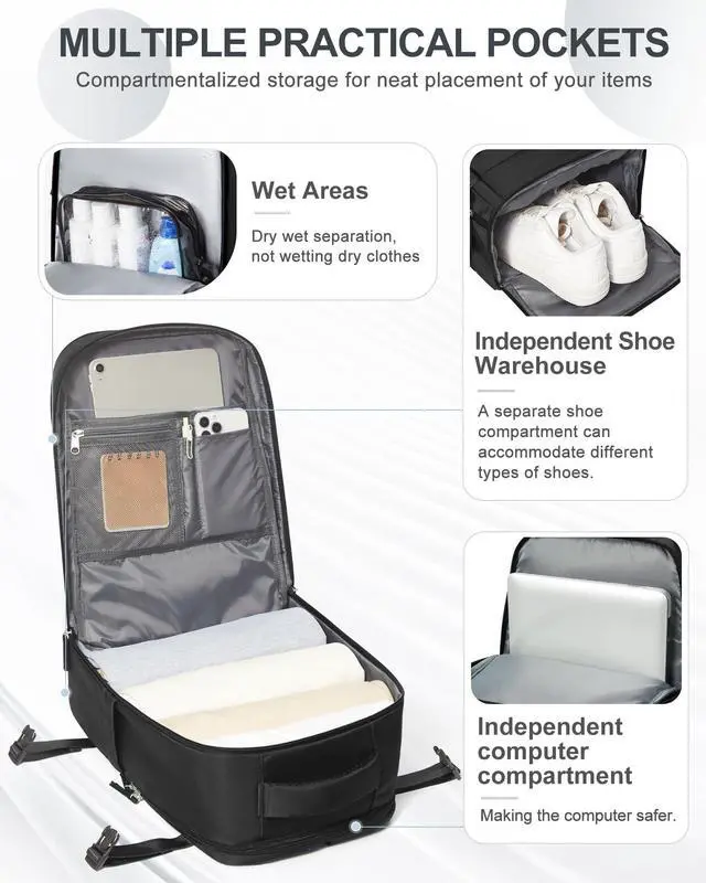 Alt view image 4 of 5 - coowoz Travel Backpack Carry On for Women Man Black Gym Backpack with Laptop Compartment Mochila de Viaje Teacher Personal Item Backpacks Rucksack Airplane Accessories Must Haves Small