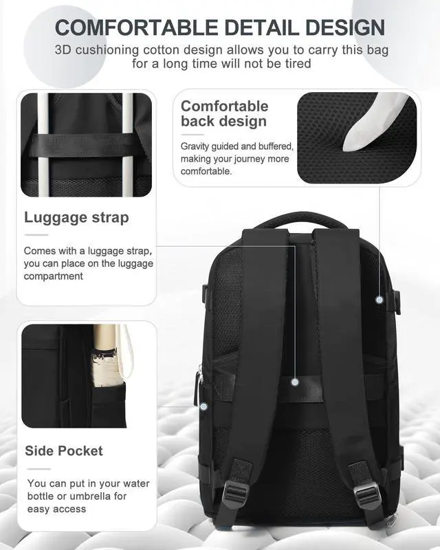Alt view image 5 of 5 - coowoz Travel Backpack Carry On for Women Man Black Gym Backpack with Laptop Compartment Mochila de Viaje Teacher Personal Item Backpacks Rucksack Airplane Accessories Must Haves Small