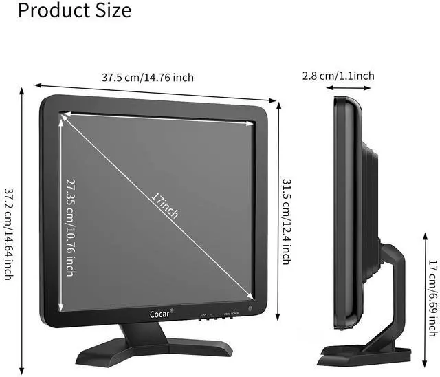 Alt view image 3 of 5 - Cocar 17inch Touchscreen Monitor, TFT LCD Monitor Touch Screen - 1280x1024 Resolution VGA Input for PC/POS Graphic Draw Sketching