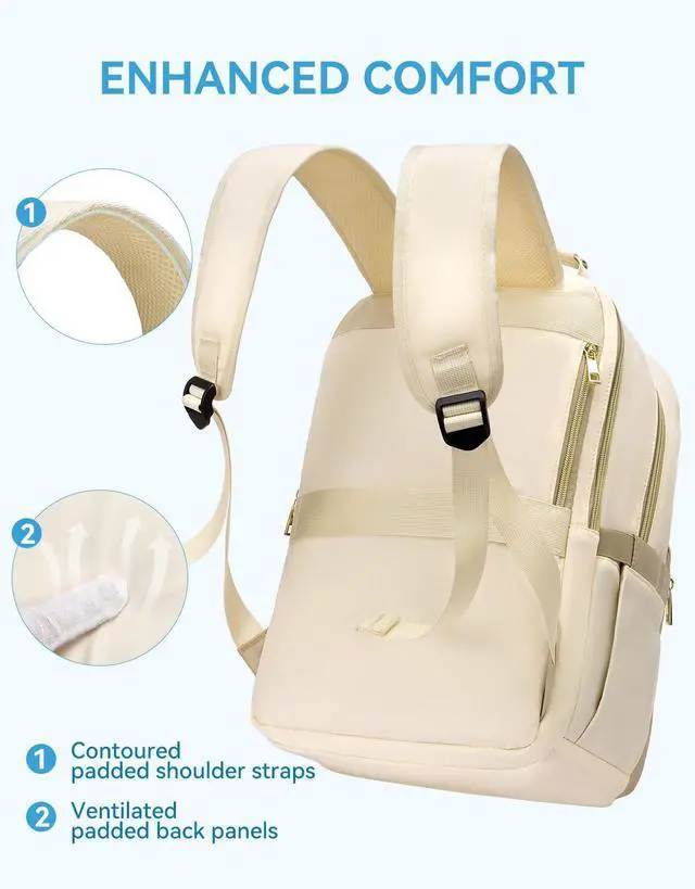 Alt view image 3 of 5 - BOSTANTEN 15.6 Inch Laptop Backpack for Women- College Teacher Computer Bag Travel Backpack Purse, Beige
