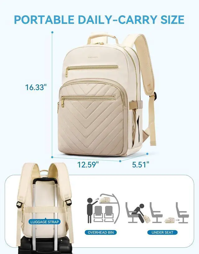 Alt view image 5 of 5 - BOSTANTEN 15.6 Inch Laptop Backpack for Women- College Teacher Computer Bag Travel Backpack Purse, Beige