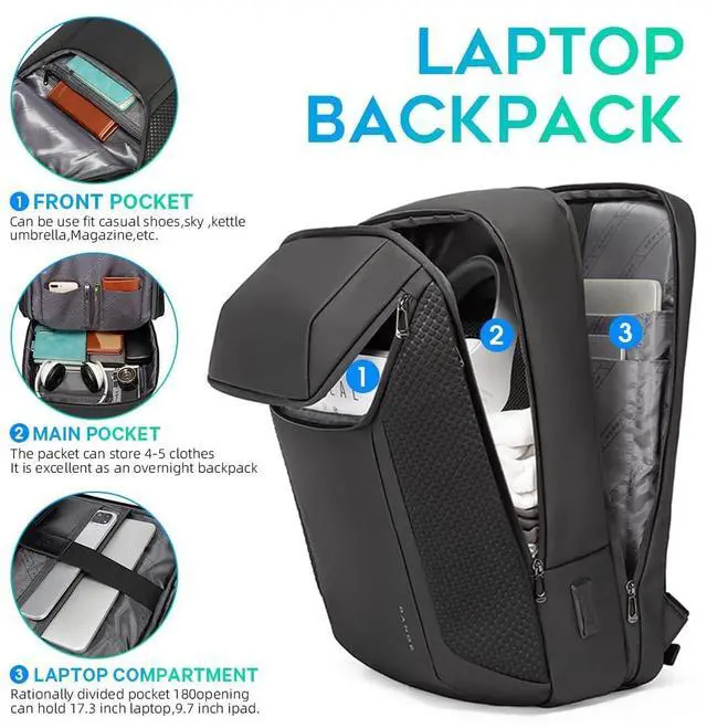 Alt view image 2 of 5 - BANGE Smart Business Laptop Backpack Waterproof can fit 15.6-17.3 Inch Laptop with 3.0 USB charging port for men and women