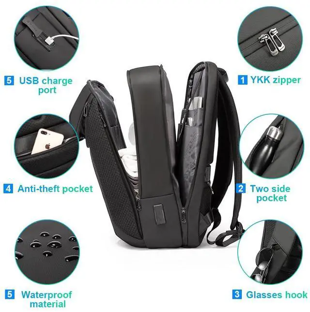 Alt view image 3 of 5 - BANGE Smart Business Laptop Backpack Waterproof can fit 15.6-17.3 Inch Laptop with 3.0 USB charging port for men and women