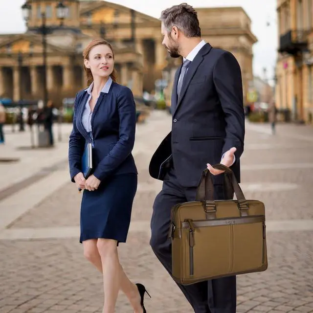 Alt view image 2 of 5 - Banuce Slim Briefcase for Men Waterproof Nylon Stylish 14 Inch Laptop Bag Business Work Bag Brown