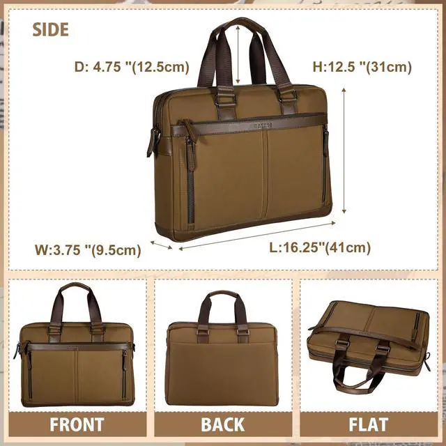Alt view image 5 of 5 - Banuce Slim Briefcase for Men Waterproof Nylon Stylish 14 Inch Laptop Bag Business Work Bag Brown