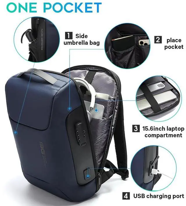 Alt view image 3 of 5 - BANGE Anti Theft Backpack with Lock,Business Backpack with USB Charging Port, Office Laptop Fit for 15.6 INCH Laptop