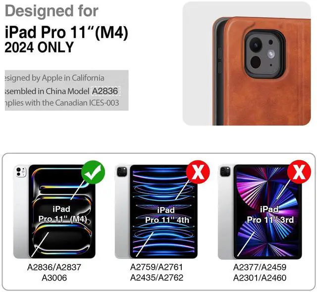 Alt view image 3 of 5 - Antbox for iPad Pro 11 Inch Case (M4) 2024, Built-in Pencil Holder, Fully Supports Pencil Pro/USB-C, Auto Sleep/Wake Function Vegan Leather (Brown)