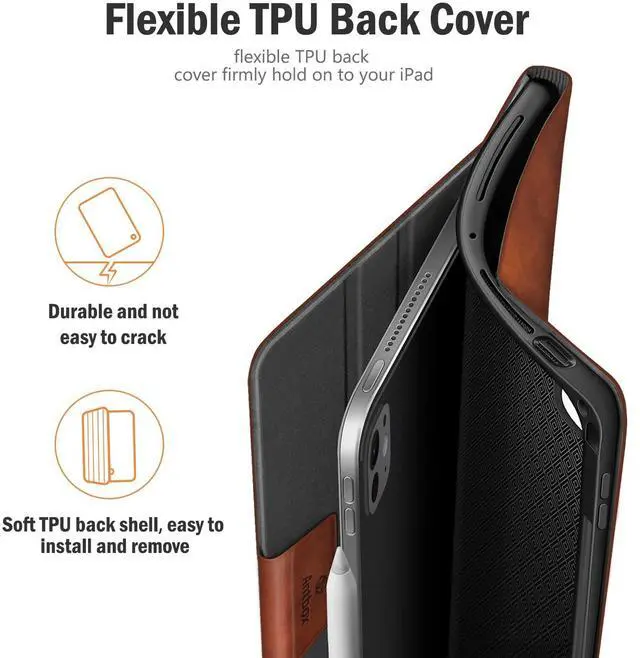 Alt view image 5 of 5 - Antbox for iPad Pro 11 Inch Case (M4) 2024, Built-in Pencil Holder, Fully Supports Pencil Pro/USB-C, Auto Sleep/Wake Function Vegan Leather (Brown)