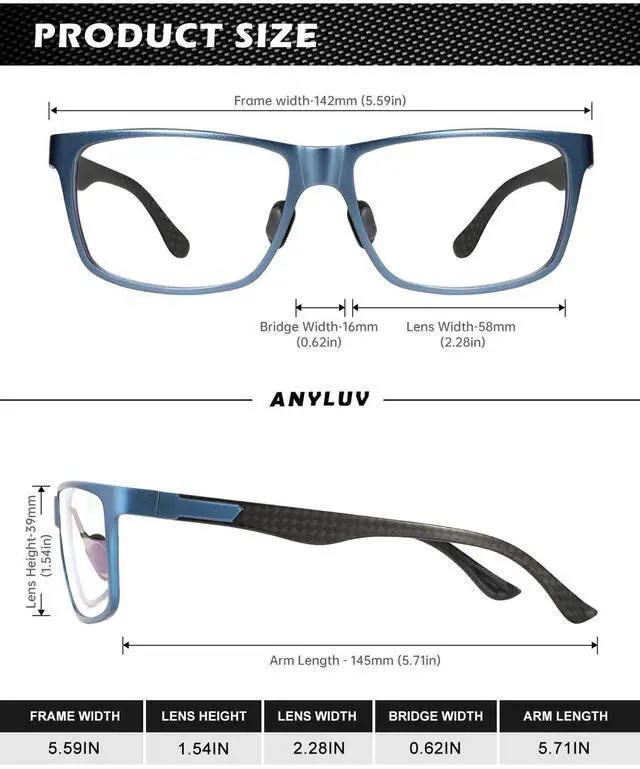 Alt view image 5 of 5 - ANYLUV Reading-Glasses-Men Mens Reading Glasses: Blue Light Reader Glasses Carbon Fiber Computer Screen Blocking