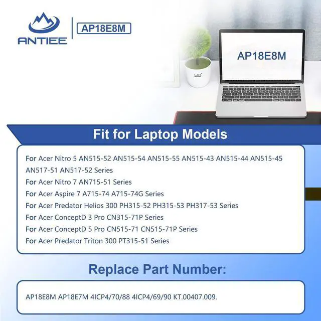 Alt view image 4 of 5 - AP18E7M AP18E8M Battery for Acer Nitro 5 AN515-54 AN517-51 AN515-55 AN515-52 AN515-43 AN515-44 AN515-45 AN517-52, Nitro 7 AN715-51, Aspire 7 A715-74G,Predator Helios 300 PH315-52 PH315-53 PH317-53