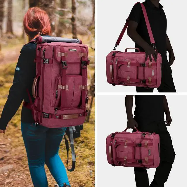 Alt view image 2 of 5 - WITZMAN Canvas Backpack Vintage Travel Backpack Large Laptop Bags Convertible Shoulder Rucksack(A519-2 Red)