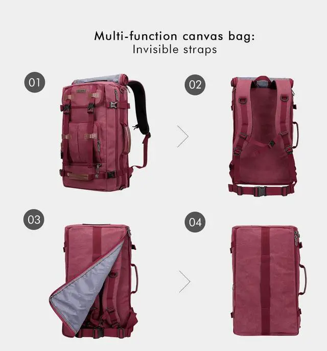 Alt view image 4 of 5 - WITZMAN Canvas Backpack Vintage Travel Backpack Large Laptop Bags Convertible Shoulder Rucksack(A519-2 Red)