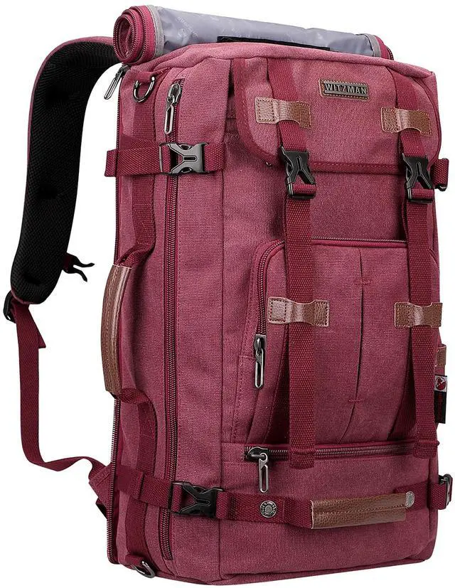 Main image of WITZMAN Canvas Backpack Vintage Travel Backpack Large Laptop Bags Convertible Shoulder Rucksack(A519-2 Red)