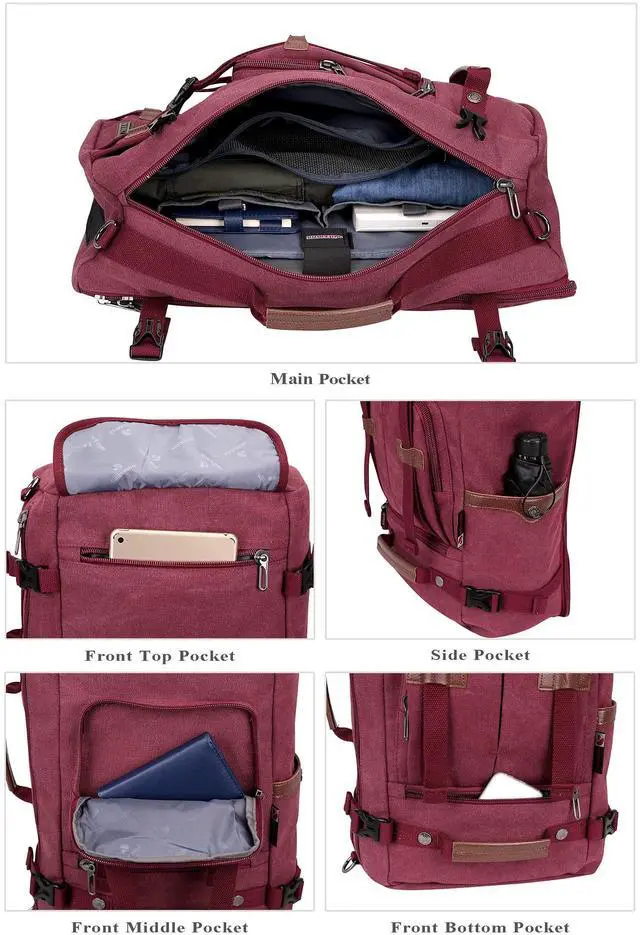 Alt view image 3 of 5 - WITZMAN Canvas Backpack Vintage Travel Backpack Large Laptop Bags Convertible Shoulder Rucksack(A519-2 Red)