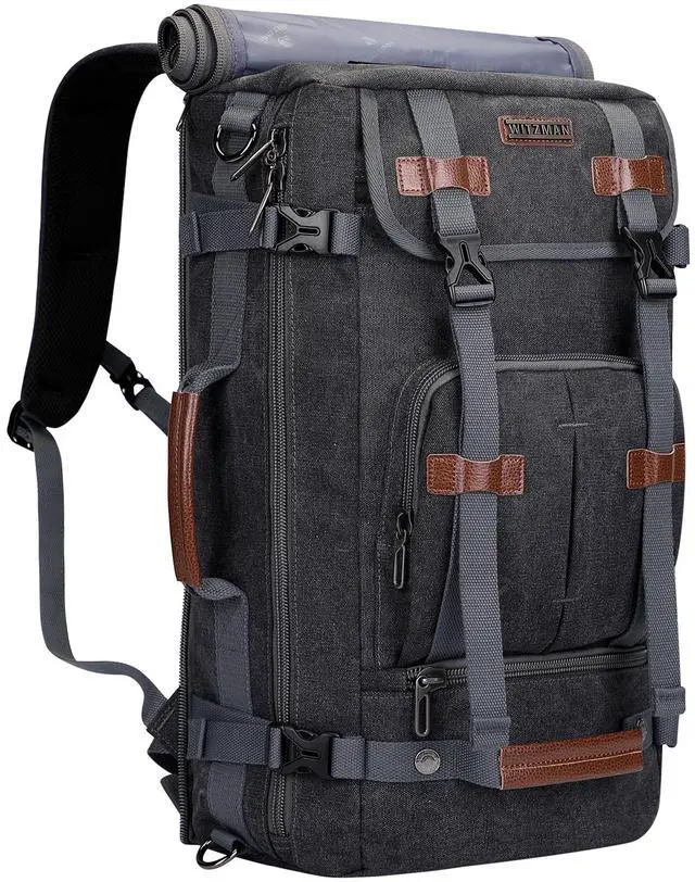 Main image of WITZMAN Canvas Backpack Vintage Travel Backpack Large Laptop Bags Convertible Shoulder Rucksack(A519-1 Black)