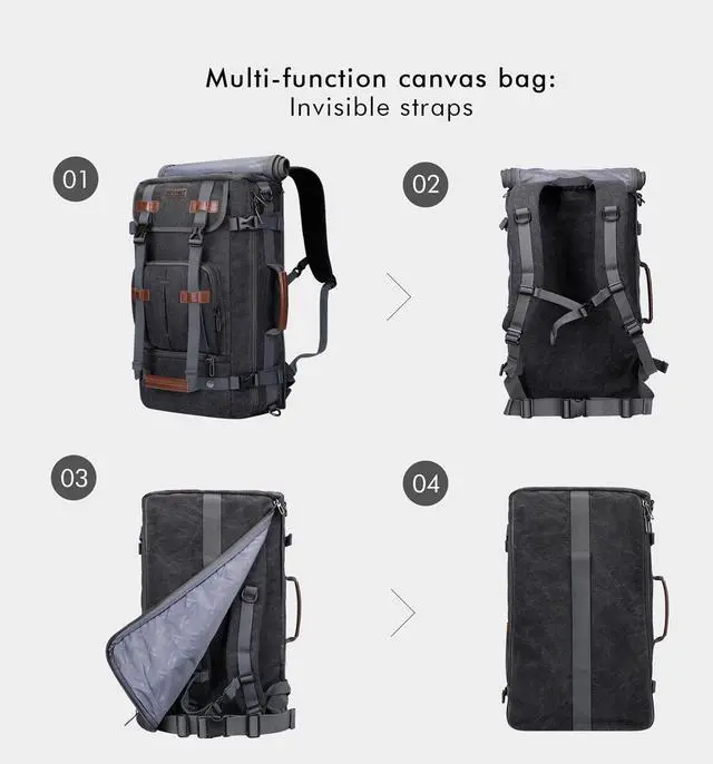 Alt view image 4 of 5 - WITZMAN Canvas Backpack Vintage Travel Backpack Large Laptop Bags Convertible Shoulder Rucksack(A519-1 Black)
