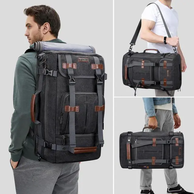 Alt view image 2 of 5 - WITZMAN Canvas Backpack Vintage Travel Backpack Large Laptop Bags Convertible Shoulder Rucksack(A519-1 Black)
