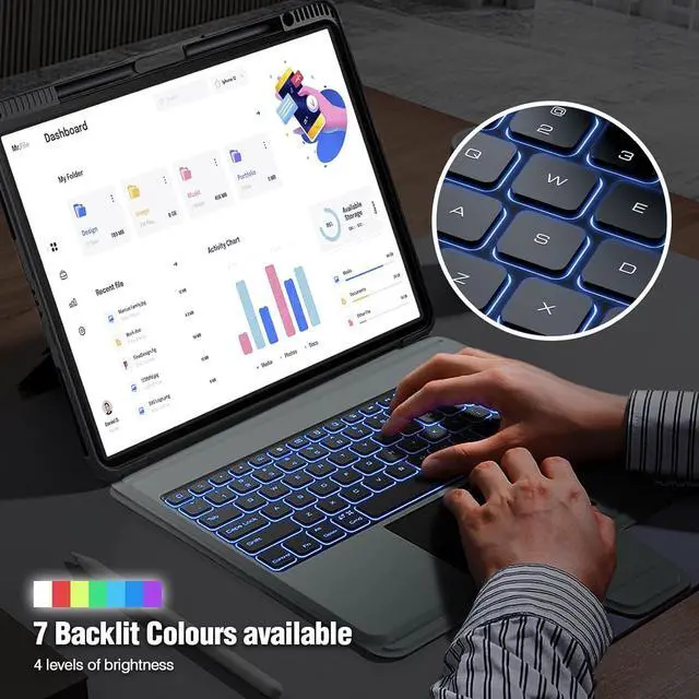 Alt view image 3 of 5 - Nillkin iPad Air 13 inch Case Keyboard (M3,2025/M2,2024), Slide Camera Cover, iPad Pro 12.9 Protective Case with 7 Colors Backlit Wireless Detachable Keyboard, Trackpad and Pencil Holder
