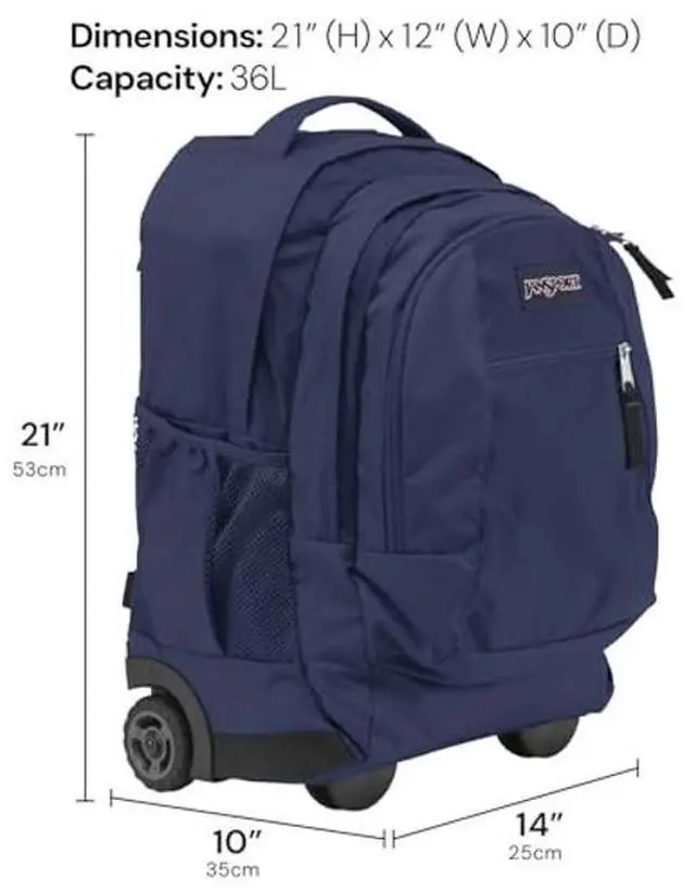 Alt view image 2 of 5 - JanSport Driver 8 Rolling Backpack - Wheeled Travel Bag with 15-Inch Laptop Sleeve, One Size, Navy