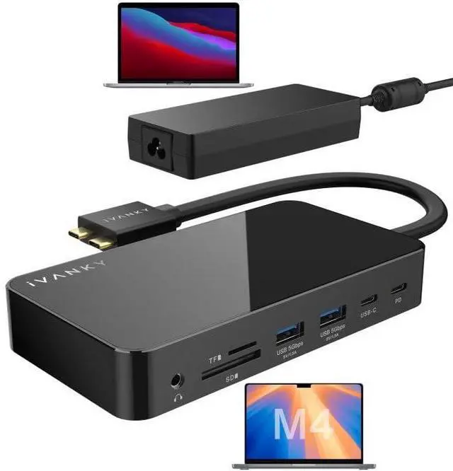 Main image of iVANKY FusionDock 1 M4 MacBook Pro Docking Station with 150W Power Adapter, 12-in-2 Dual 4K@60Hz Monitor Dock for MacBook M1/M2/M3 Pro/Max Display Dock 2HDMI 2.0, 96W PD, 6 USB, Ethernet SD/TF Audio