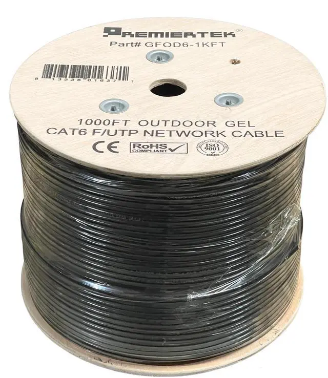 Main image of Premiertek 1000ft CAT6 Gel Filled Shielded FTP Outdoor Direct Burial Network LAN Cable (Black)
